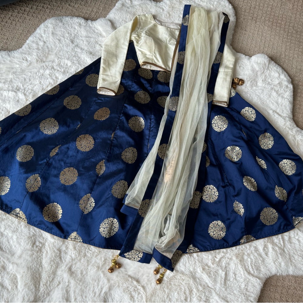 Beautiful blue, gold, cream Indian lehenga